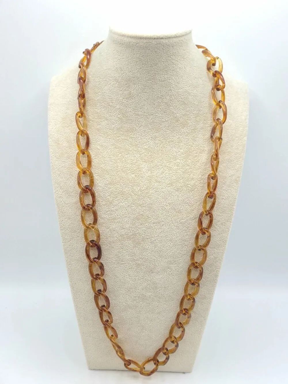 J Crew Long Amber Tortoise Chain Link Necklace NWOT